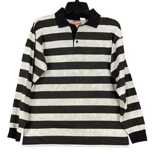 Splash Polo Shirt Boys L Black & White Vintage 80s Cotton Longsleeve Skater Surf